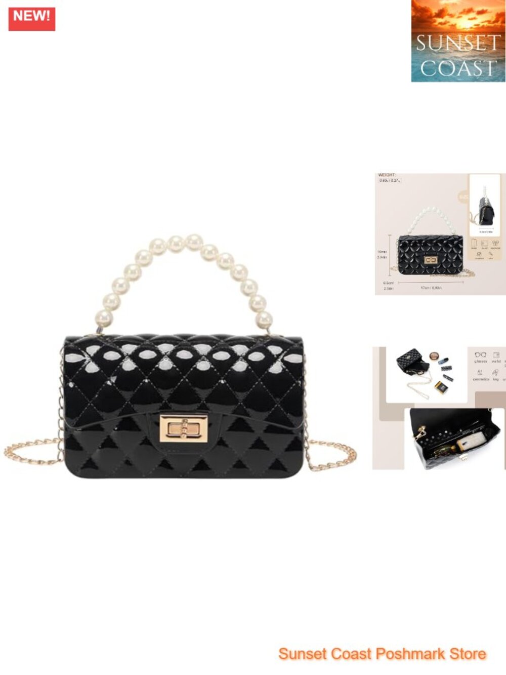 Mini Quilted Crossbody Bag with Pearl Handle Detachable Chain